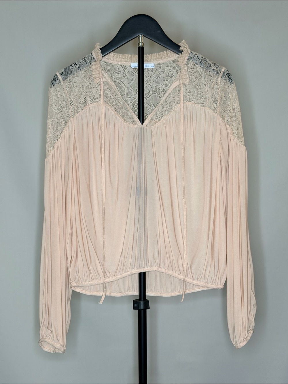 Zara Lace Yoke Peasant Blouse - Pale Blush